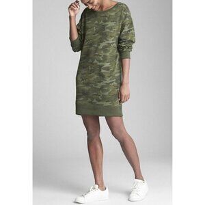 GAP French Terry Pullover Sweatshirt Dress Green Camo Distressed Edgy Olive Mini